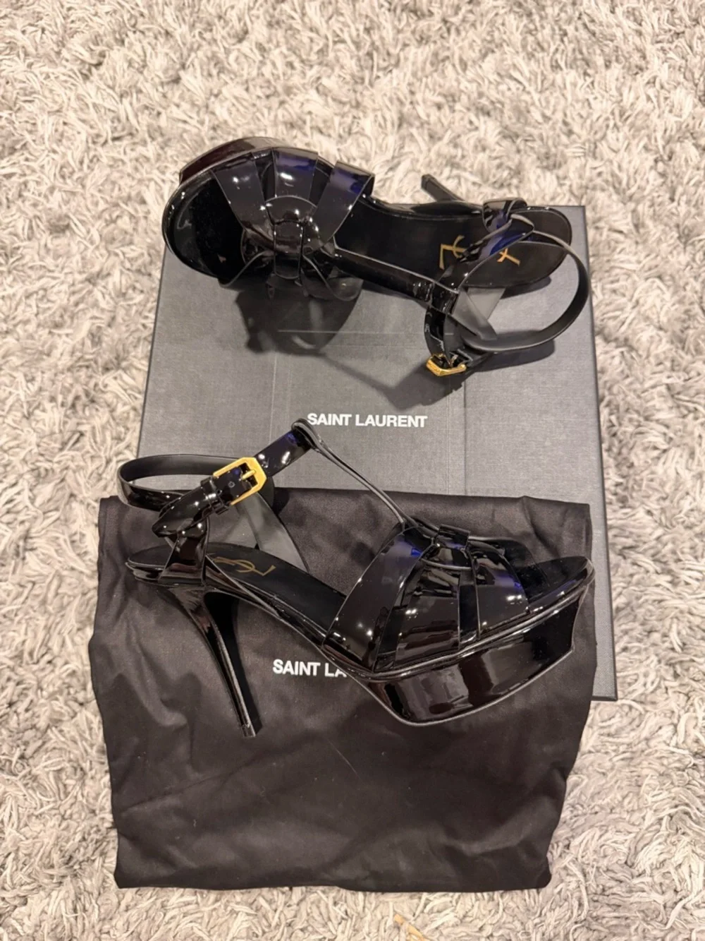 YSL Tribute Platform Sandals in Black Patent Leather size 35.5 US 5.5 - Picture 4 of 7